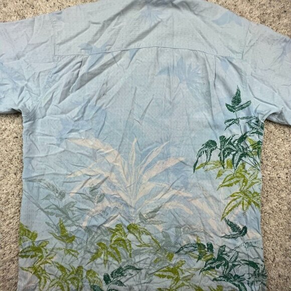 Tommy Bahama SILK Hawaiian Button Up Camp Shirt Luau Floral Blue Men Large Woven - Picture 8 of 9